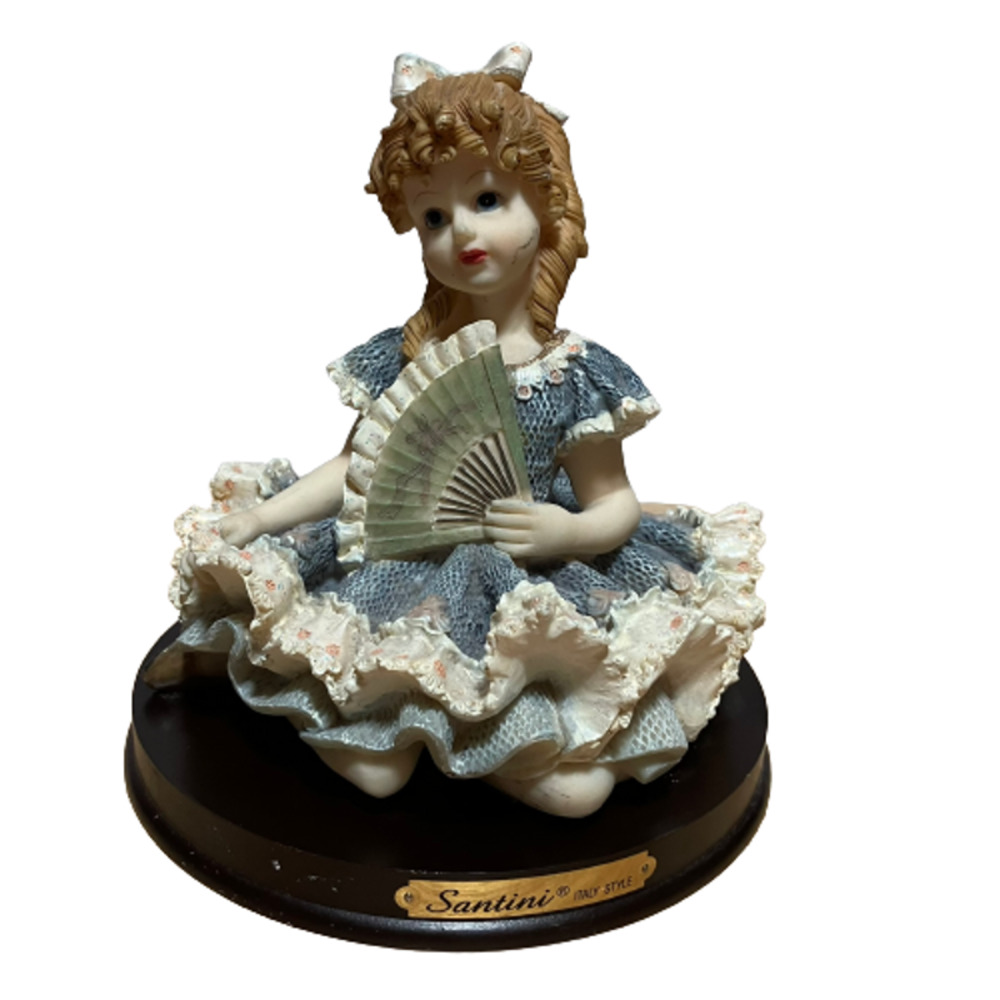 Santini Italy Style Figurine Sitting Girl with Fan